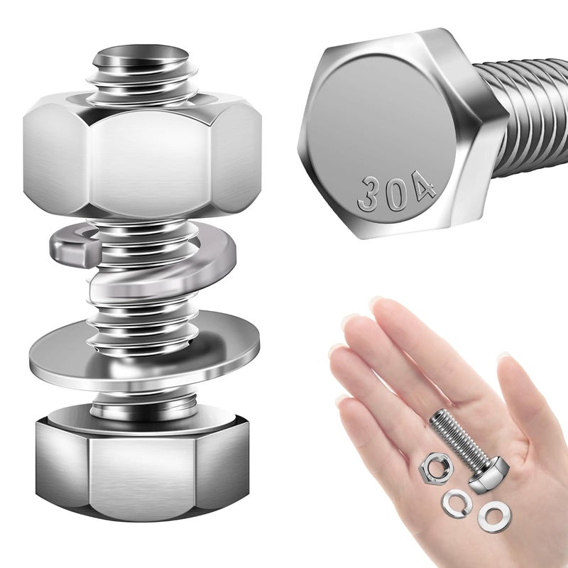 MYWISH (10 Sets) 5/16-18x1 Hex Head Assorted Screws Nuts and Bolts with Flat & Lock Washers, 304 Stainless Steel 18-8, Fully Threaded, 5/16 Bolt Metric Bolt Assortment - Image 1